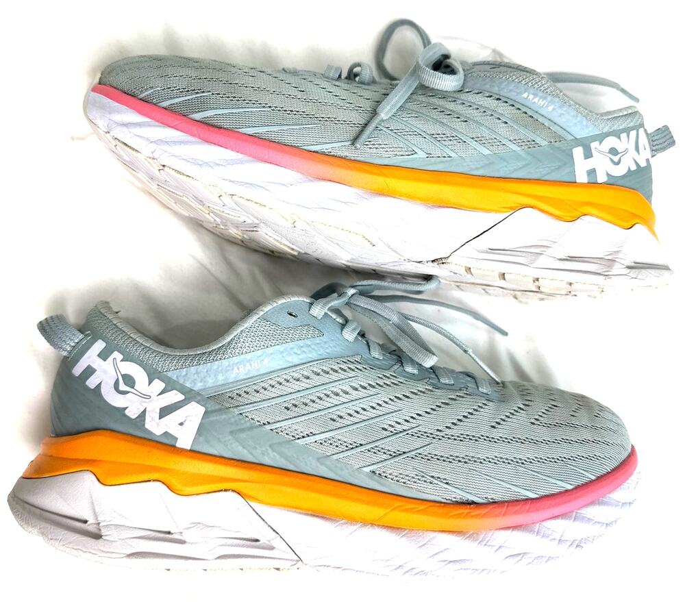 HOKA Arahi 4 Running Shoes Gray Orange Pink Women's US 9 EU 41 1/3 Stability